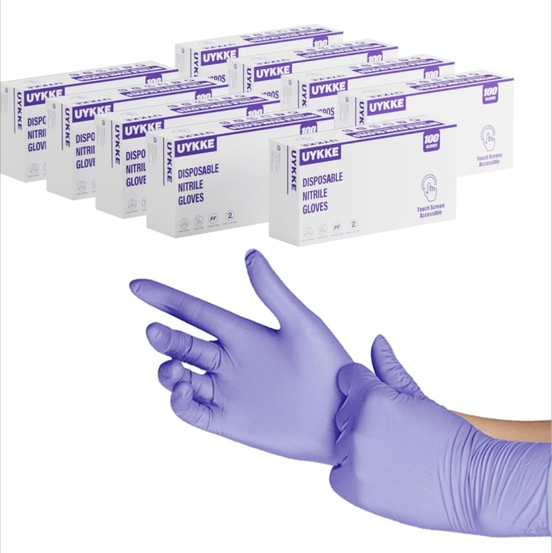 10 New: Size M Uykke 4 mil Nitrile Cleaning Glove Packs of 100 - Latex Free - Non Sterile - 1000 Gloves Total By Weight