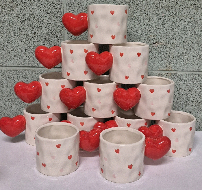 12 New Mugs with Hearts 3.5" Tall & Diameters