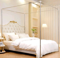 New - Stainless Steel Canopy Bed Frame Queen Size, Bed Post Poles Bed Canopy Frame . Cannot Confirm if Complete or Not, Appears Complete