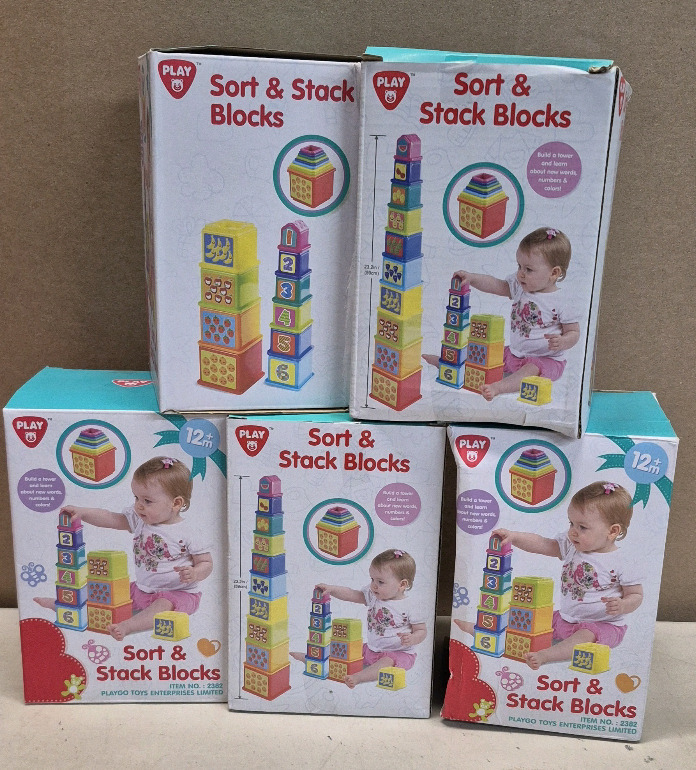 5 New Playgo Toys Toddler Sort & Stack Blocks for 12 Months+