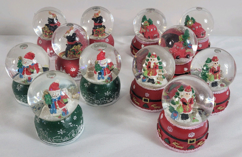 12 New Holiday Style Christmas Mini Snowglobes . Measures 2.5" tall each