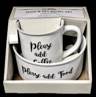 New Matching Mug & Pet Bowl Set : "Pleave Add Coffee" Mug 15floz (3.5" &times; 4") & "Please Add Food" Bowl 26floz (6" &times; w.75")