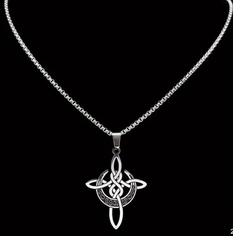 Stainless Steel Crescent Moon & Celtic Knot Pendant Necklace Approximately 1.25 x 1.7 Inch Pendant 20 inch Chain