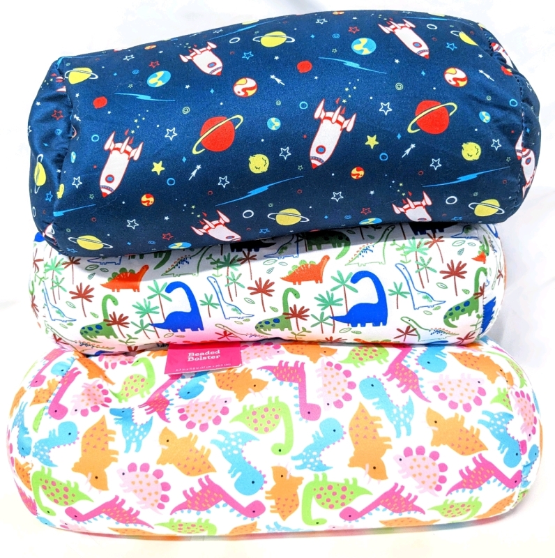 3 New Soft & Squishy Lightweight Bead-Filled Bolster Pillows : 6.7" x 11.8" ea - 2 Dinosaur Patterns + Space Pattern