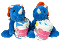 2 New Adorable 10" TRICERATOPS Plush Toys with Matching Throw Blankets - 35" x 50" ea