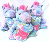 3 New Adorable 10" UNICORN Plush Toys with Matching Throw Blankets - 35" x 50" ea