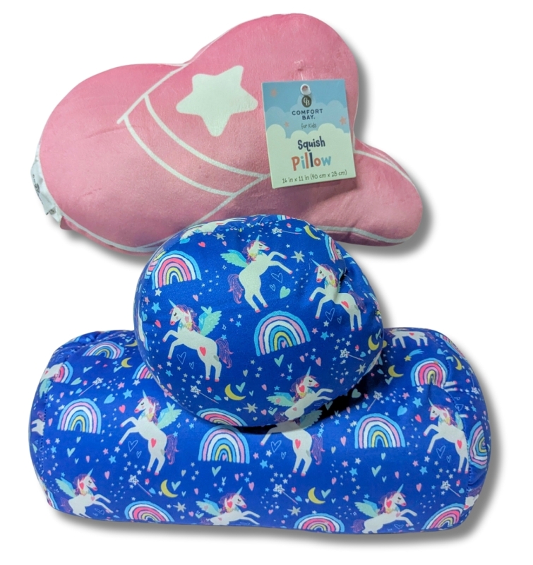 2 New Soft & Squishy Lightweight Bead-Filled Unicorn Bolster Pillows : 6.7" x 11.8" ea - & Comfort Bay Pink Cowgirl Hat Squish Pillow 16" x 11"