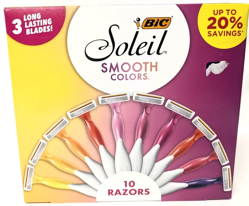 New 10-Pack BIC Soleil Smooth Colours Razors with 3 Ling Lasting Blades Each