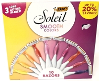 New 10-Pack BIC Soleil Smooth Colours Razors with 3 Ling Lasting Blades Each