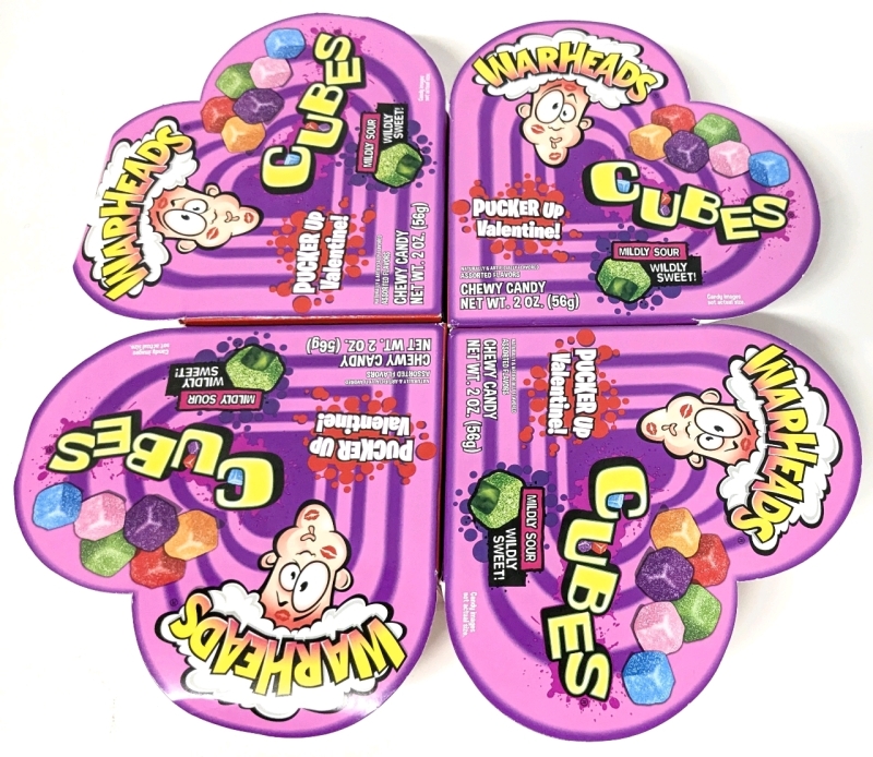 4 New WARHEADS Pucker Up Valentine Cubes : Mildly Sour, Wildly Sweet Chewy Candy - 56g ea | BB 02/2026