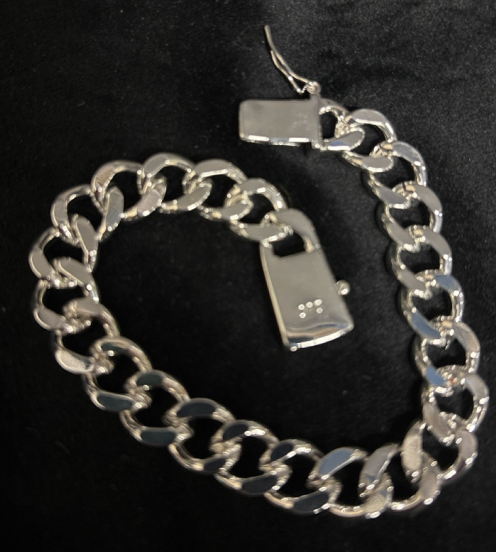925 Sterling Silver Stylish Miminalust Cuban Chain Bracelet Box Clasp Box Safety Approximate 7.5 inch