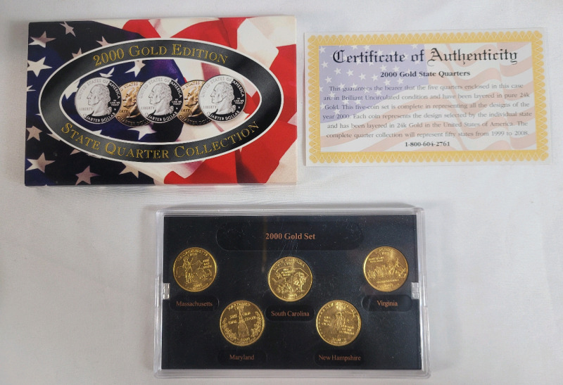 2000 USA Gold Edition Denver Mint State Quarter Set . Brilliant Uncirculated Condition in Case .