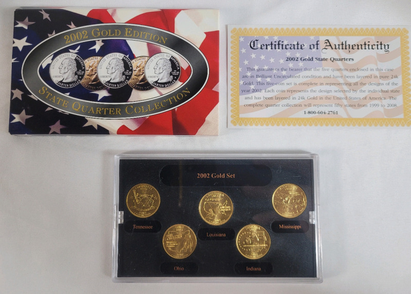 2002 USA Gold Edition Denver Mint State Quarter Set . Brilliant Uncirculated Condition in Case .