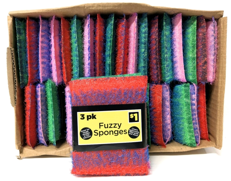 12 New 3-Pack FUZZY SPONGES - Great for Kitchens, Bathrooms & BBQ Grills - 3.5" x 4.5"