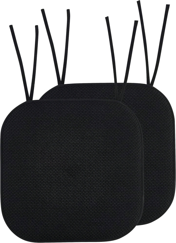 2 New New Elegant Comfort Memory Foam Chair Cushion Covers with Ties and Non Skid Rubber Backing. Rounded Square Seat Cover. 16" by 16"