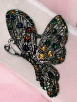 Classic Butterfly Brooch with Sparkling Rhinestones Approximately 2.25 x 1.5 Inch Open Work