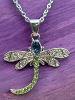 New Dragonfly Creative Rhinestone Pendant Necklace Stainless Steel <br/>Chain 17 + 1.75 Inch Pendant Approximately 1 Inch