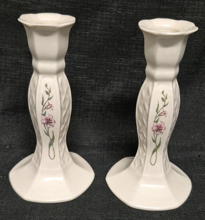 Pair of Vintage 7.5" Tall BELLEEK Candle Holders
