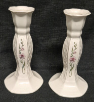 Pair of Vintage 7.5" Tall BELLEEK Candle Holders
