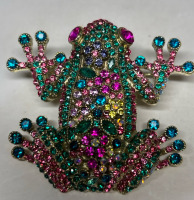 Luxurious Oversized Frog Brooch Rhinestone Elegance Approximately 2.6 x 2.4 Inch