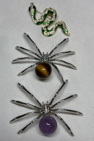 Tiger Eye and Amethyst Spider Decor / Rhinestone Snake Brooch