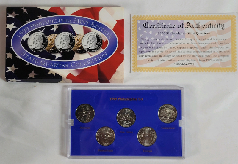 1999 USA Philadelphia Mint Edition State Quarter Set . Brilliant Uncirculated Condition in Case .