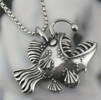 Stylish Fish Pendant Necklace Retro Stainless Steel Necklace with Luminous Fish Design Chain 22 In 1.5 x 2 Inch Pendant