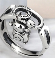S925 Sterling Silver Lucky Cat Ring Exquisite Design Good Luck and Fortune Size 8 Adjustable