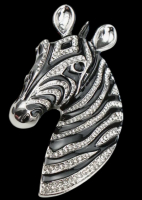 Fabulous Minimalist Zebra Brooch with Rhinestones and Enamel Approximately 3.5 x 2 Inch