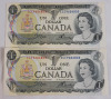 1973 Canadian Bank of Canada One Dollar Bank Notes . Two (2) Bank Notes , One Off Consecutive Numbers ECE9606803 & ECE9606805 . No bends or Folds and appears uncirculated