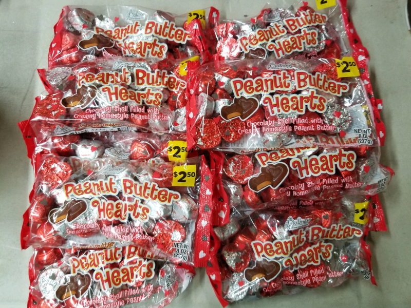 12 8oz bags of Chocolate Peanut Butter Hearts