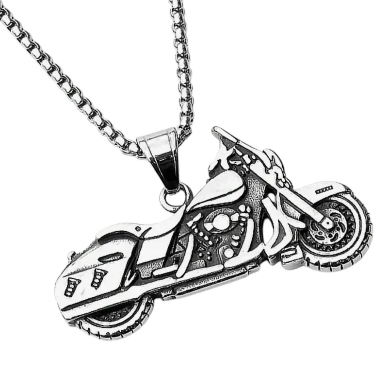 Stainless Steel Motorcycle Pendant Necklace Pendant Approximately 2. x 1 Inch Chain 22 Inch