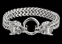 Stylish Stainless Steel Viking Double Wolf Head Bracelet Versatile & Elegant Non-Magnetic Approximately 8.25 Inch