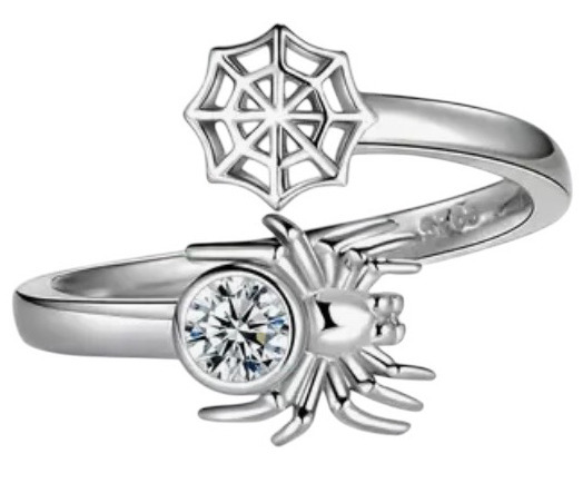 925 Sterling Silver Wrap Ring Trendy Spider And Spider Web Design Size 8 Adjustable