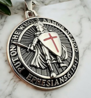 316L Stainless Steel Knight Templar Pendant Cross & Red Armor Shield Design <br/>Chain Approximately 23 Inch Pendant 1.4 Inch