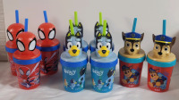 12 New Spiderman , Paw Patrol & Bluey Children's Super Sipper Cups w/Straws . 13oz / 384ml Cups