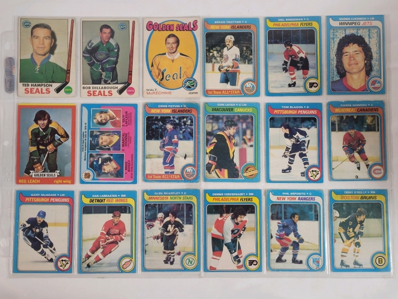 1969 - 1979 O Pee Chee & Topps NHL Hockey Trading Card Singles . 18 Trading Cards