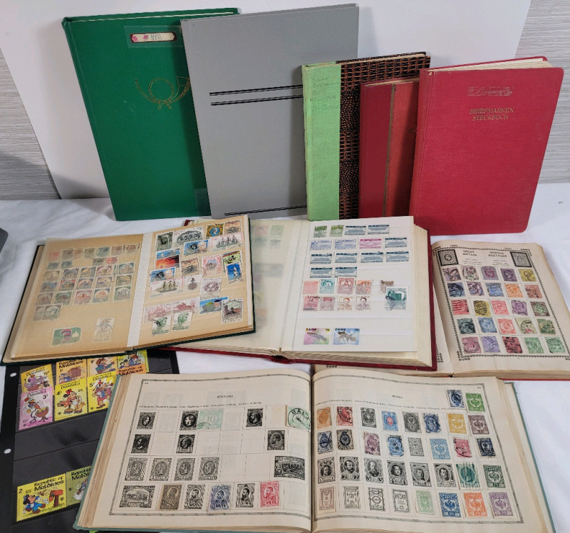 World Postage Stamp Lot . Russia , Great Britain , Portugal , Brazil , Venezuela , Japan , Cameroon plus more . Nine (9) Stamp Books .