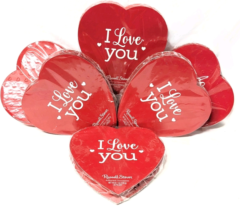 6 New RUSSELL STOVER Heart-Shaped Boxes of Chocolate - 9 Pieces, 145g Each | BB 06/2025