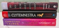 3 Hardcover Novels. "Did you Hear about Kitty Karr?", "The True Love Experiment", and "Clytemnestra". 9.5" Tall.