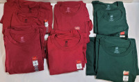 16 New Hanes ComfortSoft Heavy-Duty T-Shirts , Green & Burgundy . Sizes Large (4) , XL (4) , 2XL (6) & 3XL (2) .