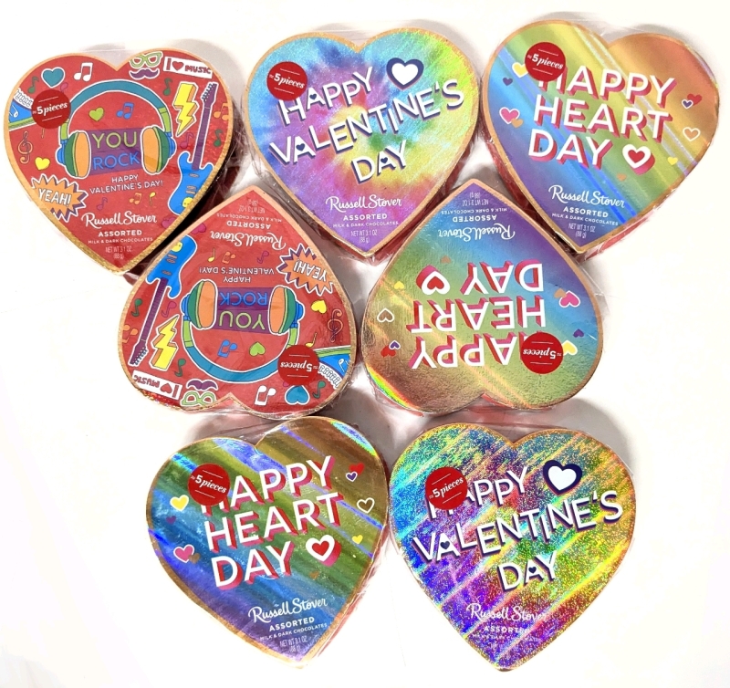7 New RUSSELL STOVER Assorted 5-Piece Chocolate Heart-Shaped Boxes - 88g ea | BB 06/2025