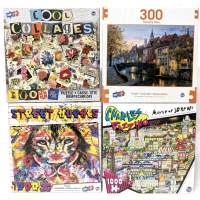 4 New Puzzles: 3&times; 1000-Piece (Street Murals, Cool Collages & Charles Fazzino) + 1&times; 300-Pieces Serenity Now | Finished Sizes: 25" &times; 18" to 27" &times; 19"