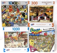 4 New Puzzles: 1&times; 1000-Piece (Ooh la la) + 3&times; 300-Pieces (Charles Fazzino, Cool Collages, The Village Smithy) | Finished Sizes: 25" &times; 18" to 27" &times; 19"