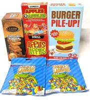 6 New Games : Solid Wood Toppling Tower, 2&times; Apples to Apples, Burger Pile-Up, 2&times; Snakes & Ladders