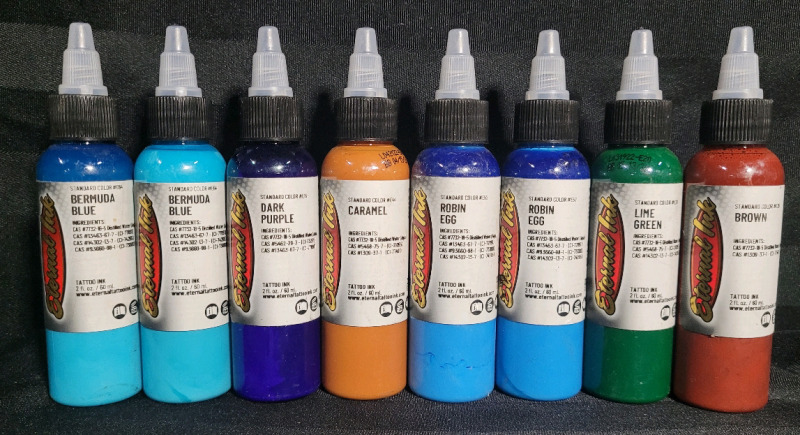 ETERNAL INK Tattoo Ink , Eight 60ml Bottles , 6 Different Colors, BB:2026 - New