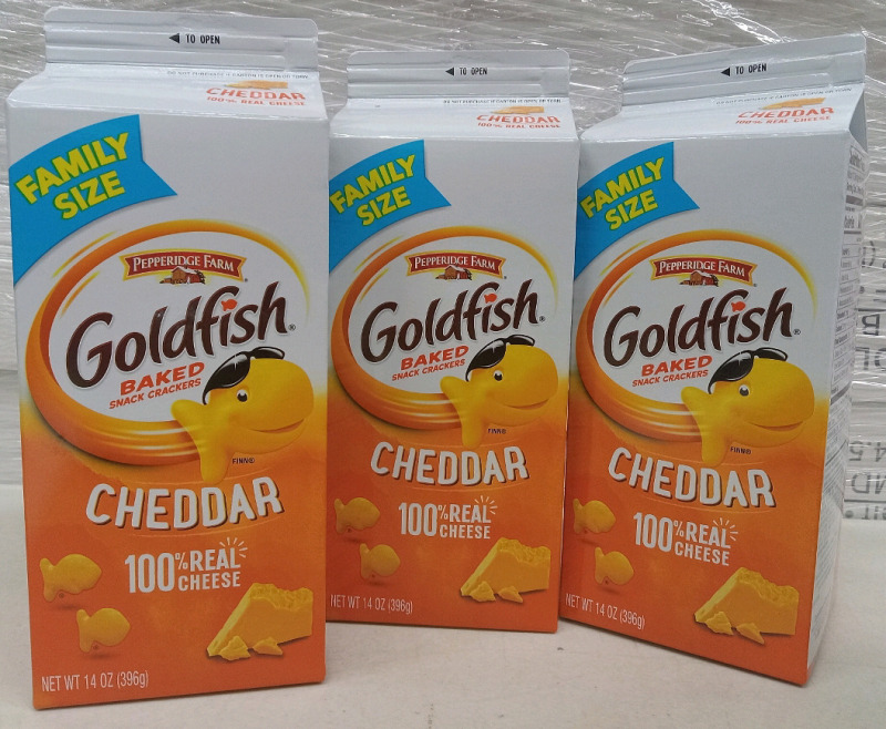 3 New Family Size Cartons of Pepperidge Farm Cheddar Goldfish Baked Snack Crackers | 396g a Carton | BB: Aug 31, 25
