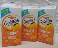 3 New Family Size Cartons of Pepperidge Farm Cheddar Goldfish Baked Snack Crackers | 396g a Carton | BB: Aug 31, 25