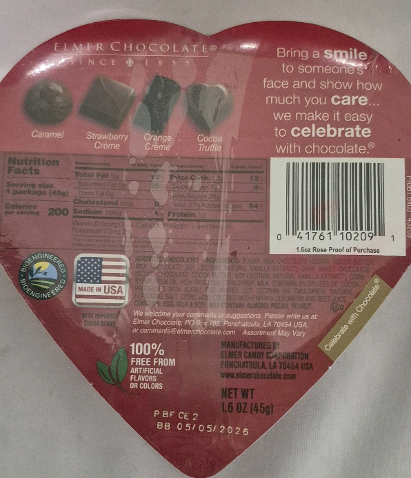 8 New Elmer Chocolate Assorted 4-Piece Chocolate Heart-Shaped Boxes - 45g ea | BB 05/05/2026