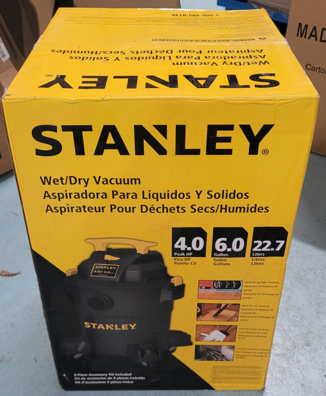 New - Stanley 6.0gal. Wet/Dry Vacuum . 4.0 Peak HP , 6.0gal./22.7L